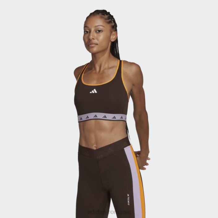 Adidas sutien techfit maro închis hyperglam powerreact cu susținere medie femei maro închis/violet strălucitor/alb 2JBN2921