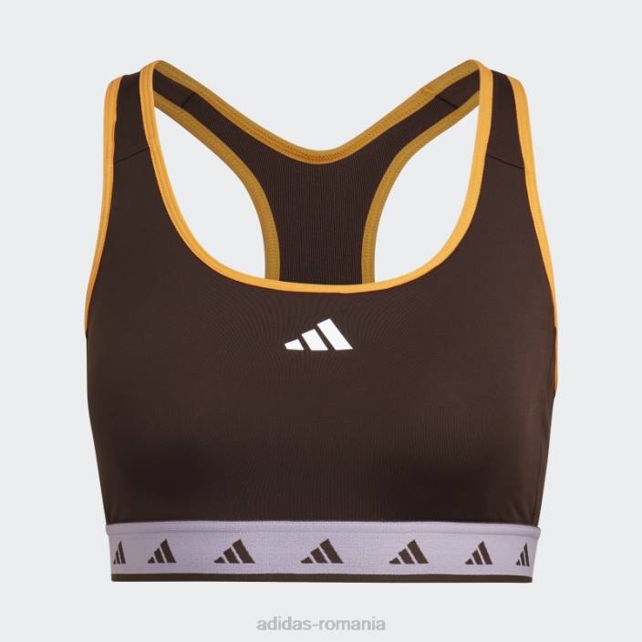 Adidas sutien techfit maro închis hyperglam powerreact cu susținere medie femei maro închis/violet strălucitor/alb 2JBN2921