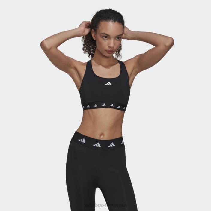 Adidas sutien techfit negru elegant pentru antrenament powerreact cu suport mediu femei negru 2JBN16919