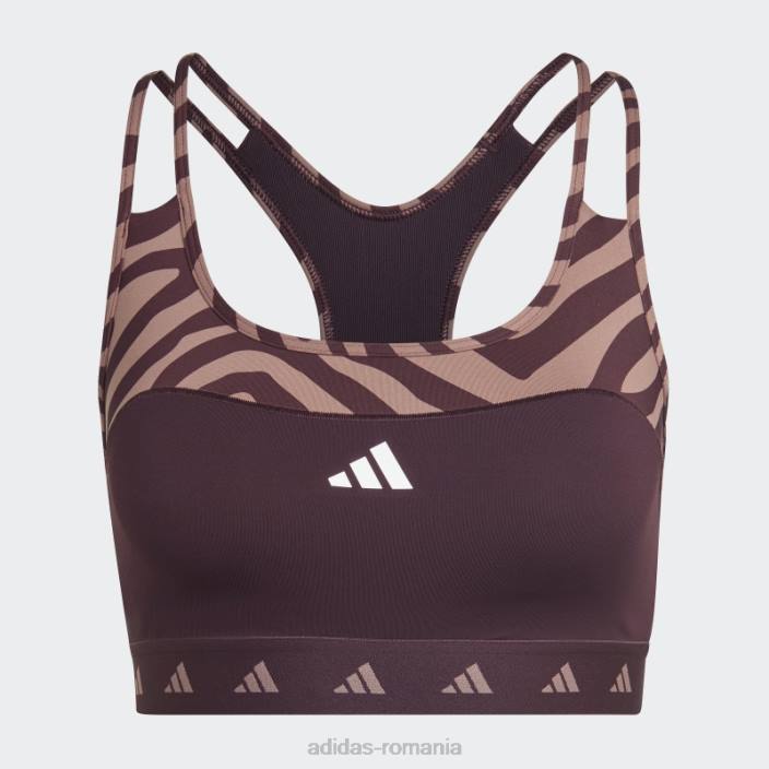 Adidas sutien zebră cu susținere medie hyperglam techfit maro femei maro 2JBN2954
