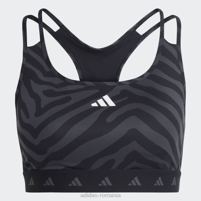 Adidas sutien zebră de susținere medie hyperglam techfit negru femei multicolor/negru 2JBN3001