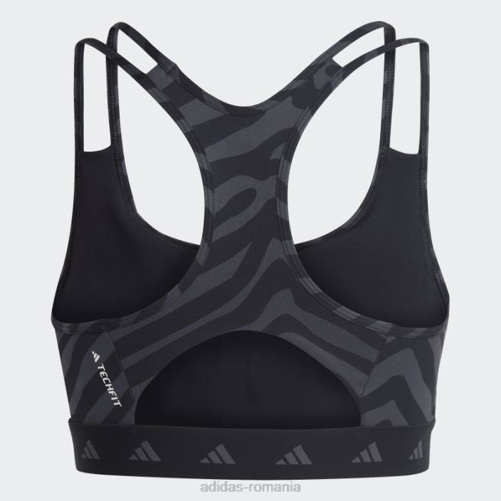 Adidas sutien zebră de susținere medie hyperglam techfit negru femei multicolor/negru 2JBN3001