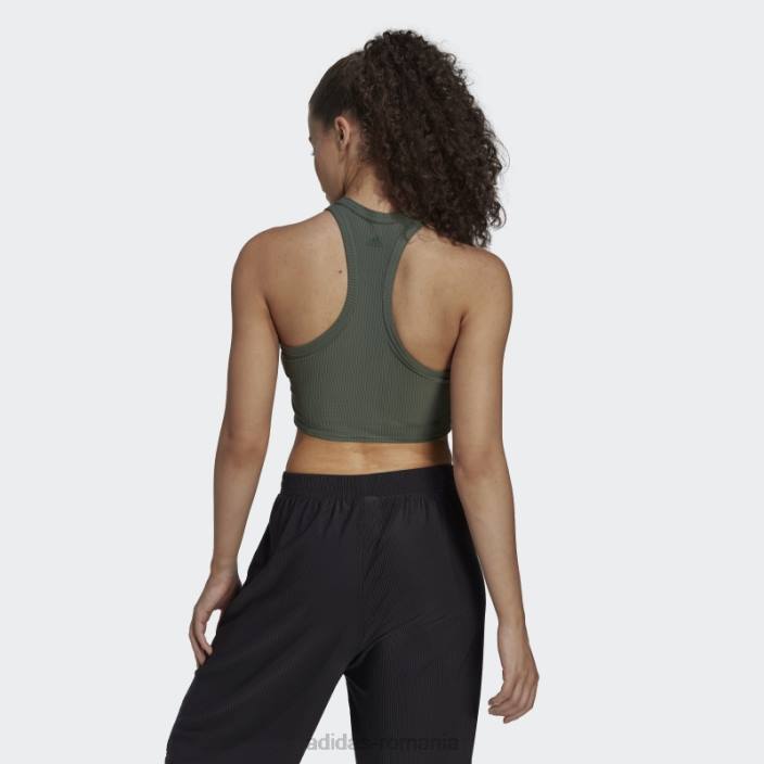 Adidas top adidas cu coaste înfășurate pentru yoga studio green oxide femei oxid verde 2JBN10365