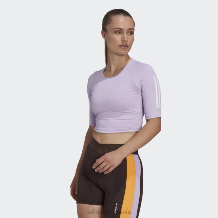 Adidas tricou crop de antrenament violet strălucire hyperglam femei strălucire violetă 2JBN3034