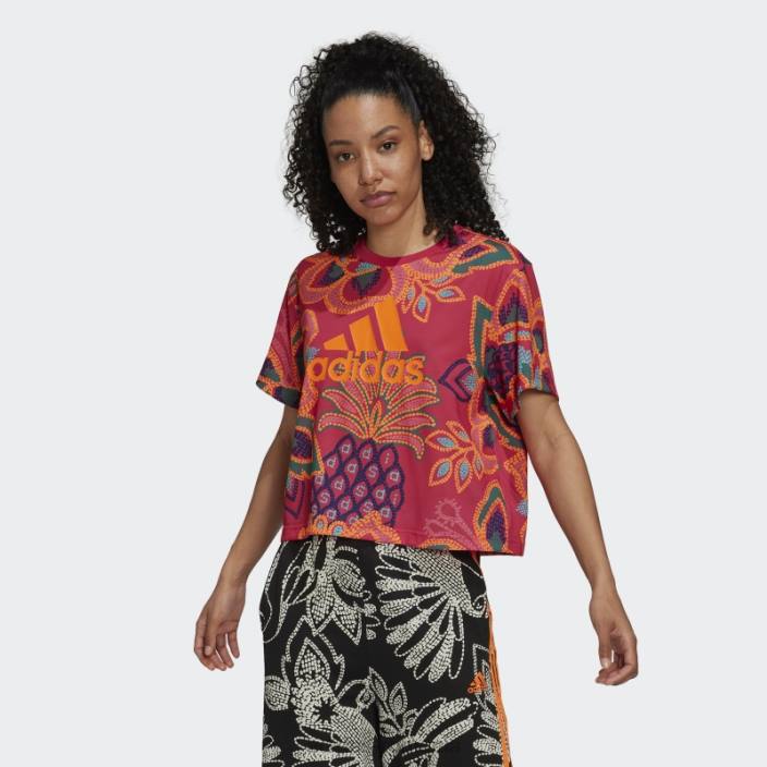 Adidas tricou grafic farm rio berry femei fructe de pădure/aplicație portocalie 2JBN10507