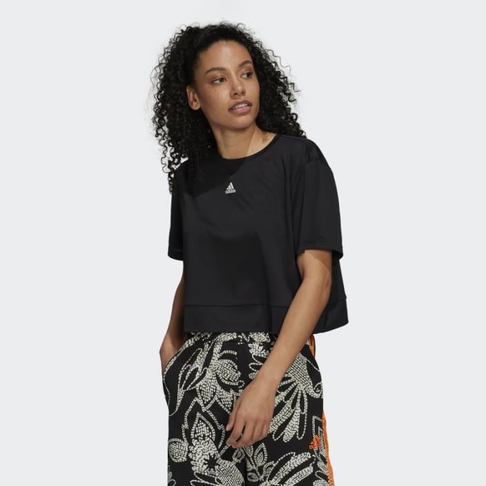 Adidas tricou negru aeroready studio loose crop femei alb negru 2JBN3053