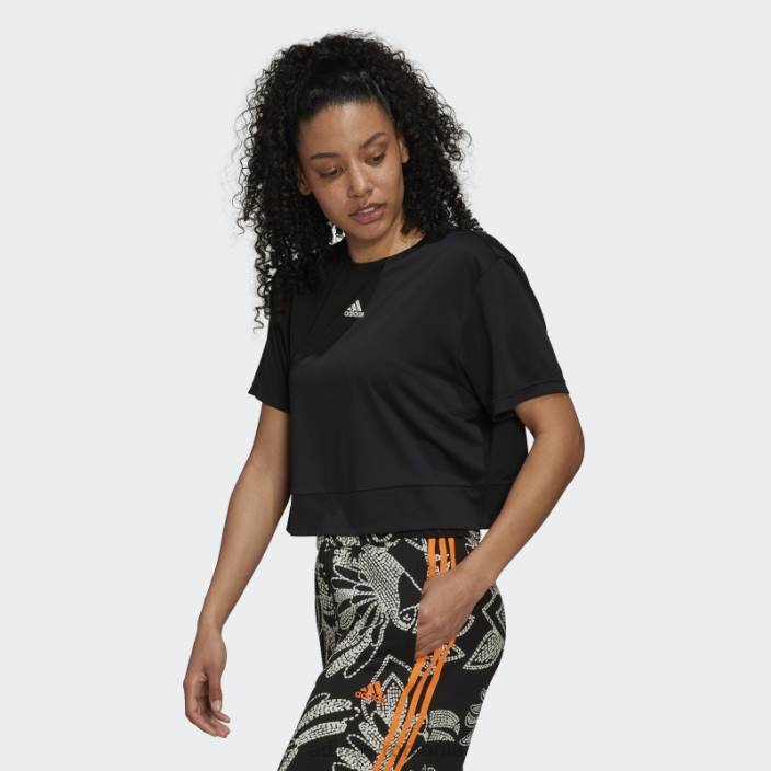 Adidas tricou negru aeroready studio loose crop femei alb negru 2JBN3053
