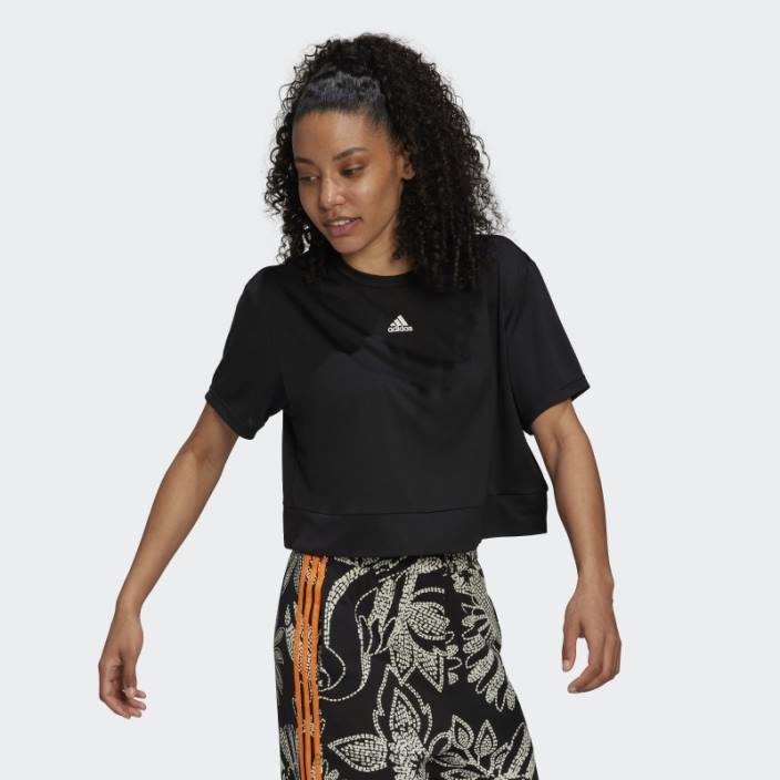 Adidas tricou negru aeroready studio loose crop femei alb negru 2JBN3053