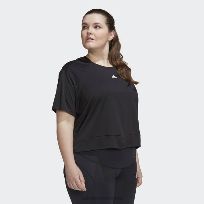 Adidas tricou negru aeroready studio loose crop (mărime plus) femei alb negru 2JBN10654