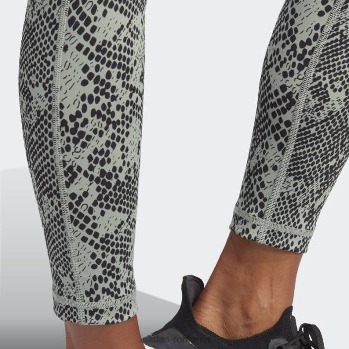 Adidas verde argintiu optime stash buzunar antrenament animal print 7/8 jambiere femei verde argintiu/negru 2JBN9449