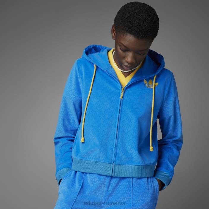 Adidas adicolor anii 70 din velur cu fermoar hanorac pasăre albastră adidas femei pasare albastra 2JBN2838