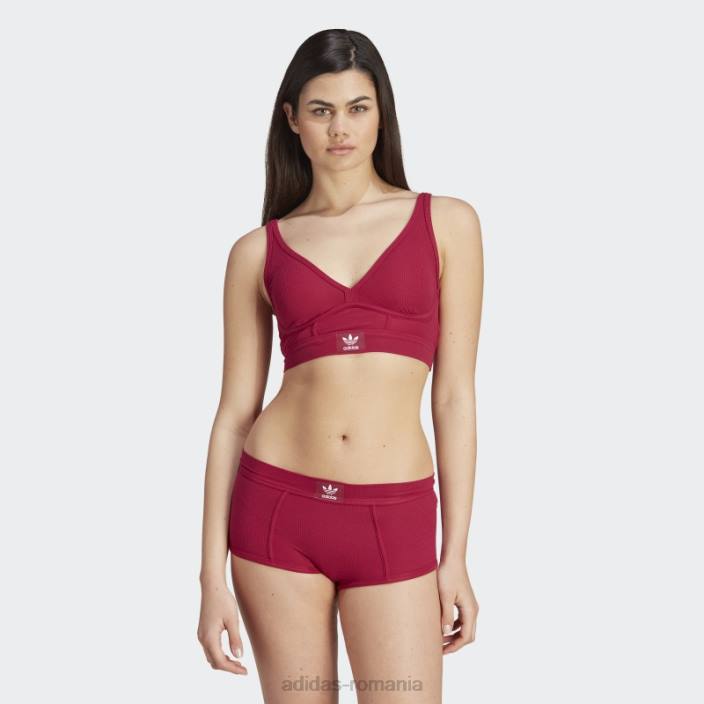 Adidas adicolor flex bumbac nervurat cu două straturi plunge brami burgundy femei Burgundia 2JBN9253