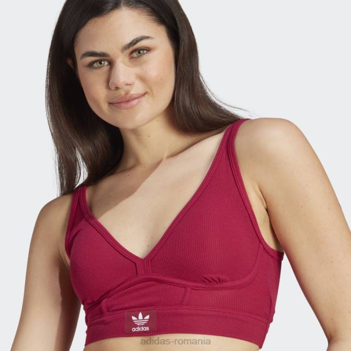 Adidas adicolor flex bumbac nervurat cu două straturi plunge brami burgundy femei Burgundia 2JBN9253