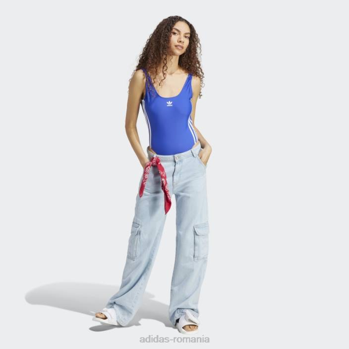 Adidas costum de baie adicolor 3 dungi albastru femei albastru alb 2JBN9650