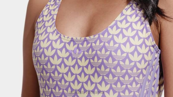 Adidas costum de baie galben originals monogram cu 3 dungi femei papură galben/violet/violet 2JBN17422