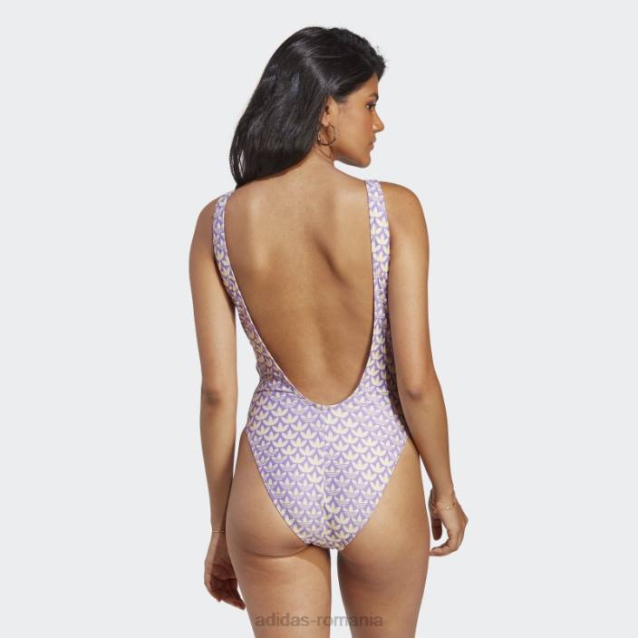Adidas costum de baie galben originals monogram cu 3 dungi femei papură galben/violet/violet 2JBN17422