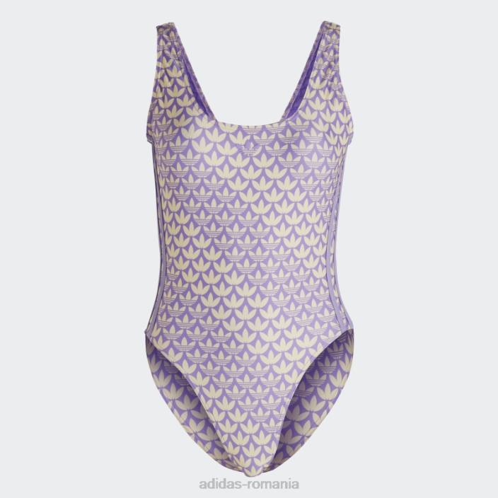 Adidas costum de baie galben originals monogram cu 3 dungi femei papură galben/violet/violet 2JBN17422