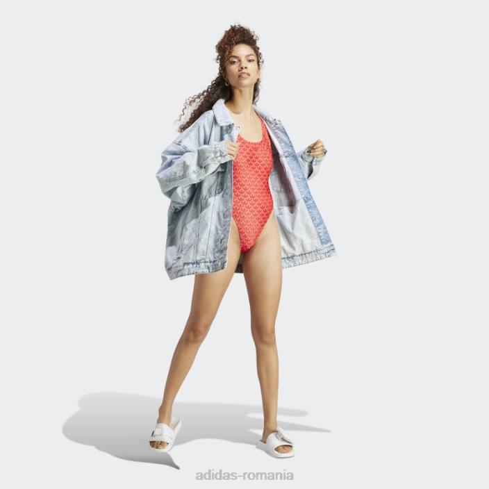 Adidas costum de baie originals monogram cu 3 dungi stacojiu adidas femei stacojiu/roșu/alb 2JBN9138