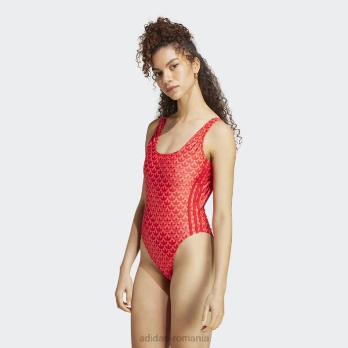 Adidas costum de baie scarlet originals monogram cu 3 dungi femei stacojiu/roșu/alb 2JBN16972