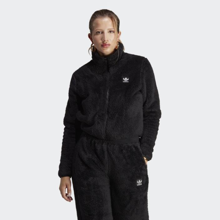 Adidas essentials+ teddy pufos subțire cu fermoar negru femei negru 2JBN9445