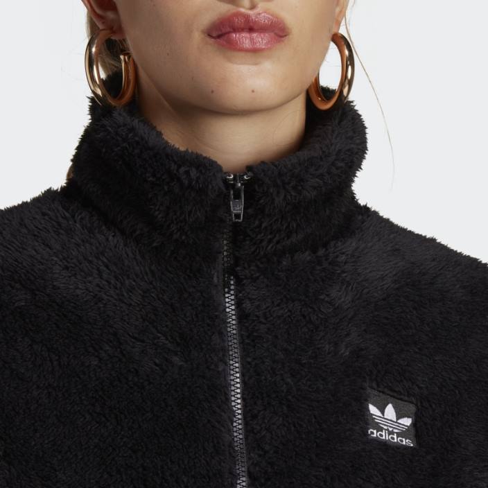 Adidas essentials+ teddy pufos subțire cu fermoar negru femei negru 2JBN9445