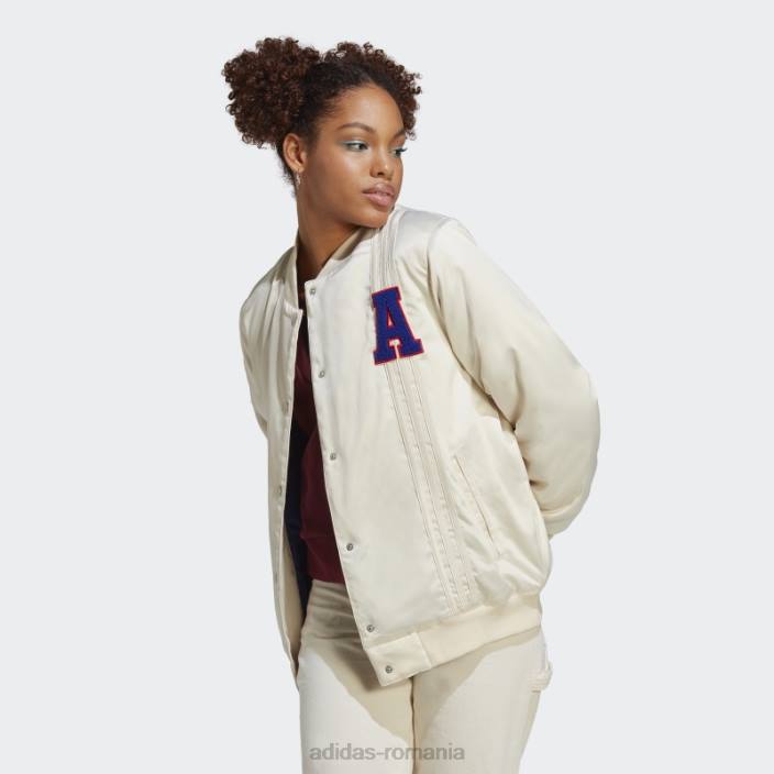 Adidas geaca colegiala satinata alba femei alb 2JBN9794
