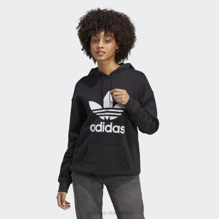 Adidas hanorac adicolor trefoil negru femei alb negru 2JBN2716