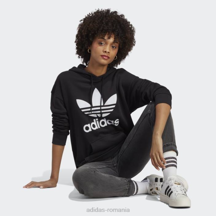 Adidas hanorac adicolor trefoil negru femei alb negru 2JBN2716