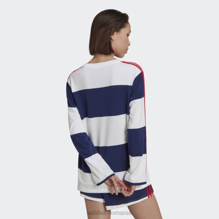 Adidas hanorac adidas cu mânecă lungă în dungi cer de noapte femei cer de noapte/alb 2JBN10281