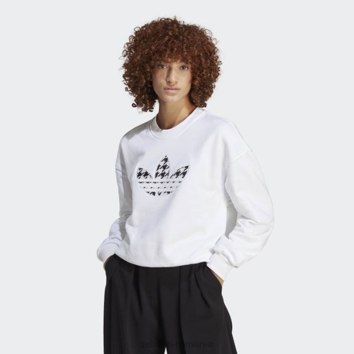 Adidas hanorac alb cu mânecă lungă, cu umplutură cu trefoil, cu grafic alb femei alb 2JBN9820