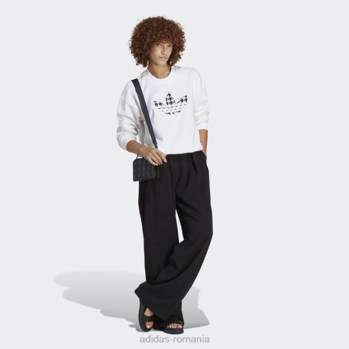 Adidas hanorac alb cu mânecă lungă, cu umplutură cu trefoil, cu grafic alb femei alb 2JBN9820