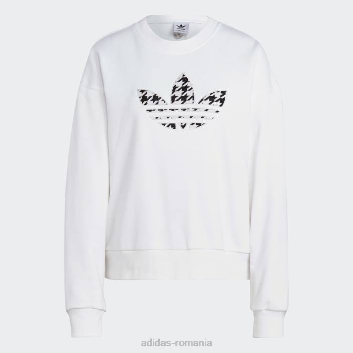 Adidas hanorac alb cu mânecă lungă, cu umplutură cu trefoil, cu grafic alb femei alb 2JBN9820