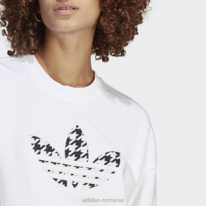 Adidas hanorac alb cu mânecă lungă, cu umplutură cu trefoil, cu grafic alb femei alb 2JBN9820