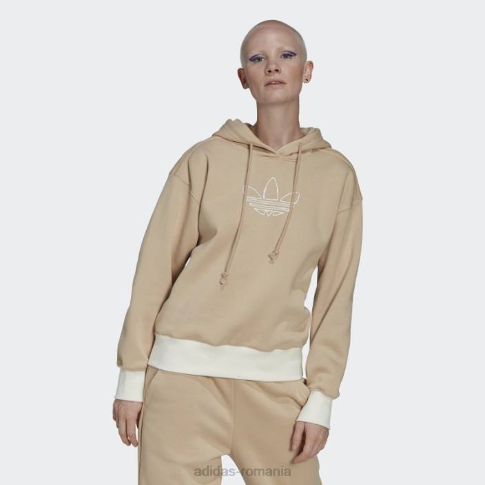 Adidas hanorac bej cu broderie grafică trefoil femei bej 2JBN10696