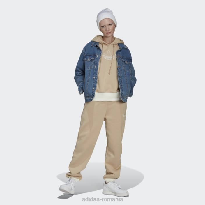 Adidas hanorac bej cu broderie grafică trefoil femei bej 2JBN10696