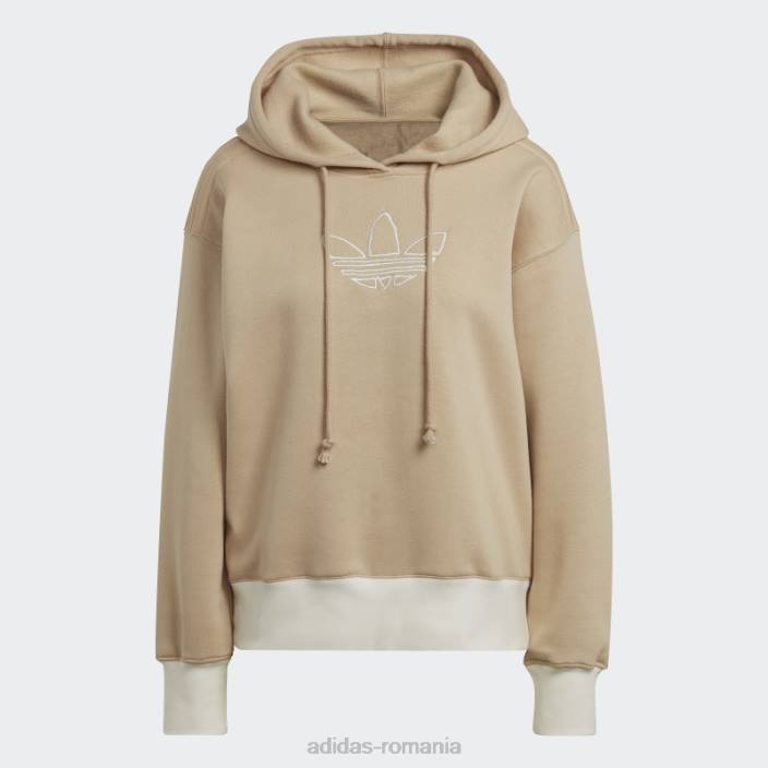 Adidas hanorac bej cu broderie grafică trefoil femei bej 2JBN10696