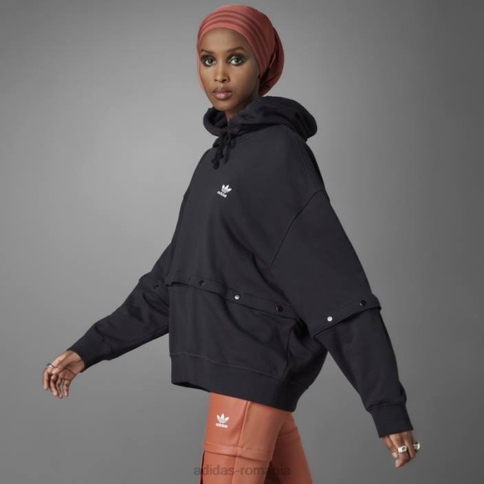 Adidas hanorac negru, întotdeauna original, cu nasturi snap femei negru 2JBN17531