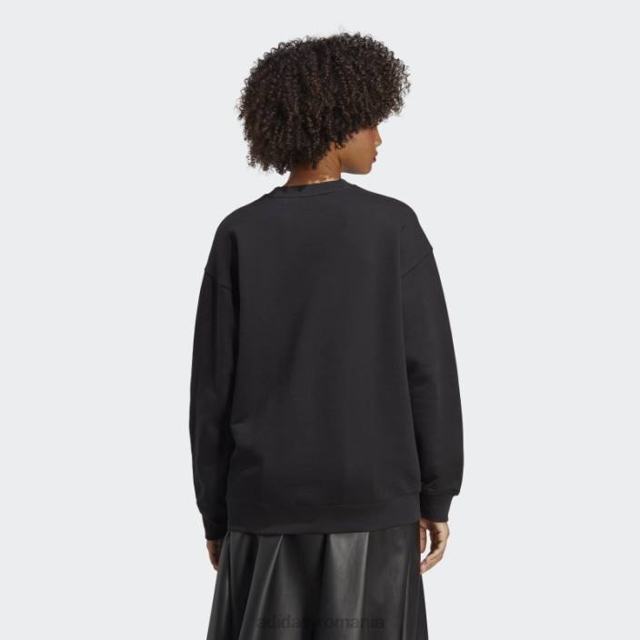 Adidas hanorac negru trefoil crew femei alb negru 2JBN2717