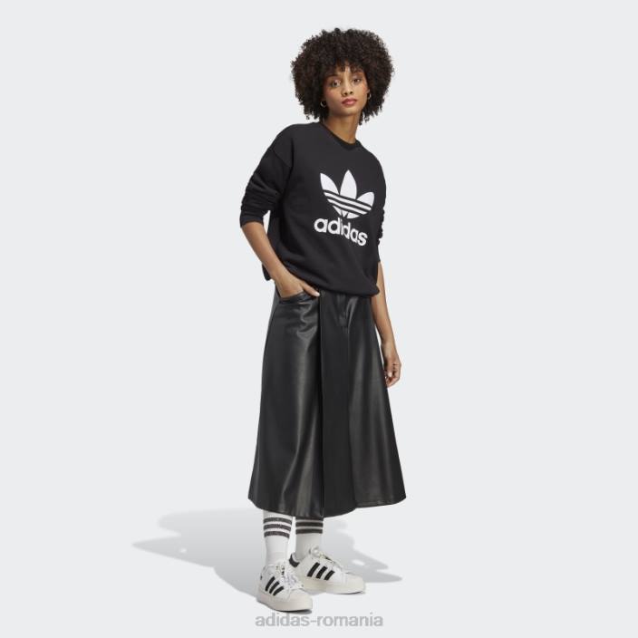 Adidas hanorac negru trefoil crew femei alb negru 2JBN2717