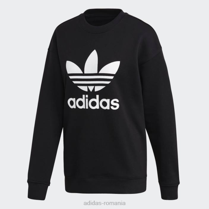 Adidas hanorac negru trefoil crew femei alb negru 2JBN2717