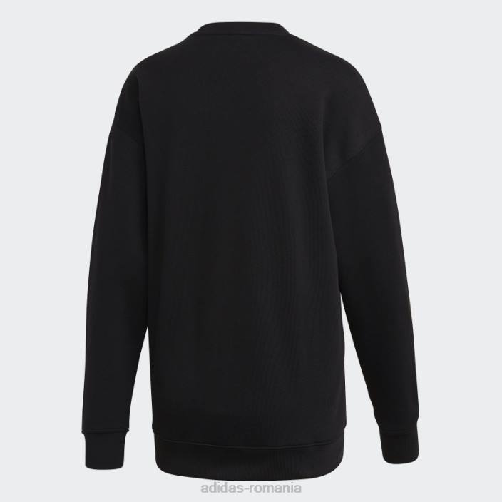 Adidas hanorac negru trefoil crew femei alb negru 2JBN2717