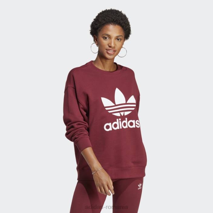 Adidas hanorac roșu trefoil crew elegant femei roșu 2JBN9148