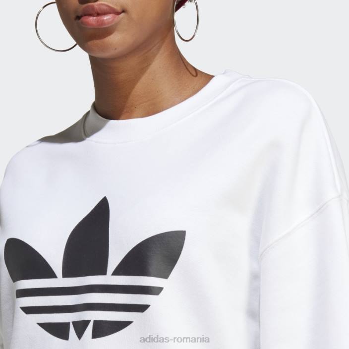 Adidas hanorac trefoil crew alb elegant femei alb 2JBN17472