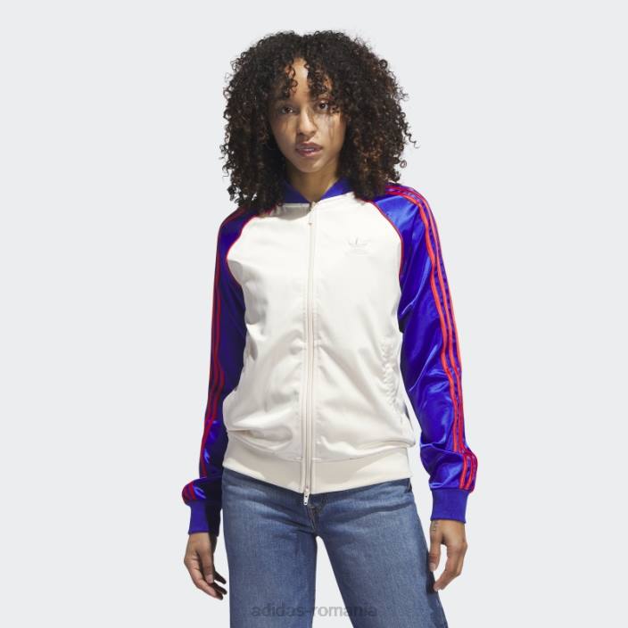 Adidas jachetă de sport din satin alb femei alb/albastru 2JBN9002