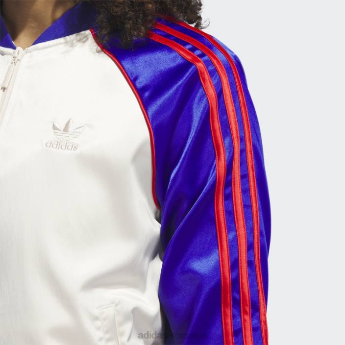Adidas jachetă de sport din satin alb femei alb/albastru 2JBN9002