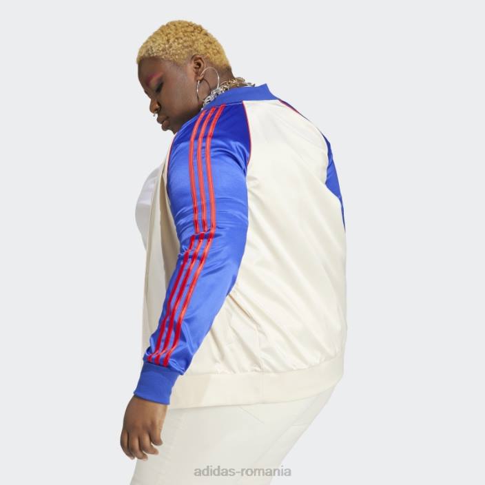 Adidas jachetă de sport din satin alb (mărime plus) femei alb/albastru 2JBN9659