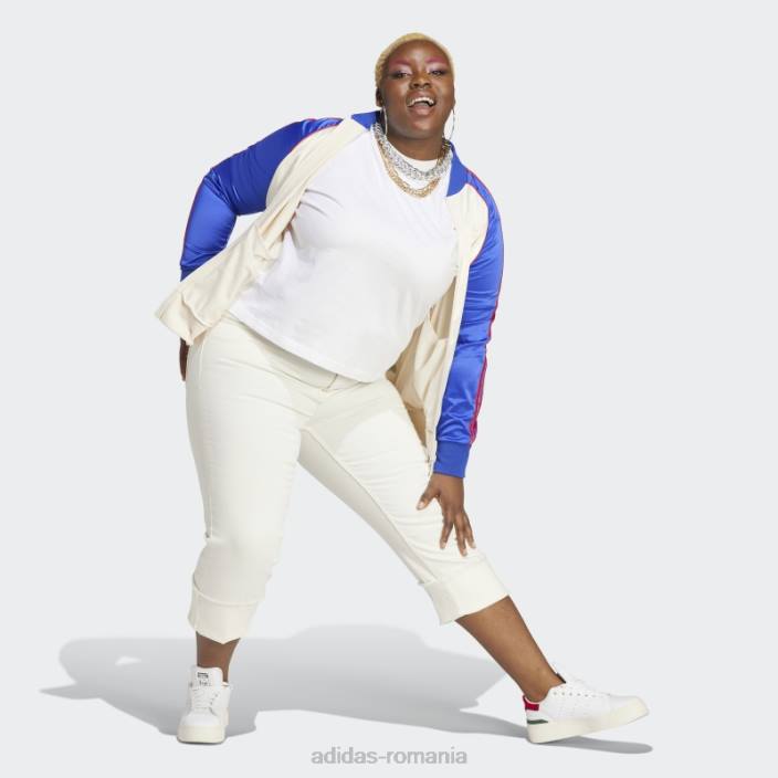 Adidas jachetă de sport din satin alb (mărime plus) femei alb/albastru 2JBN9659
