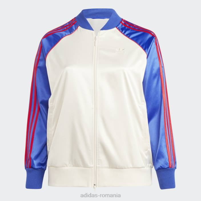 Adidas jachetă de sport din satin alb (mărime plus) femei alb/albastru 2JBN9659
