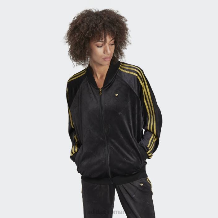 Adidas jachetă de tren din catifea cu monogramă originale în relief negru fierbinte femei negru 2JBN10624