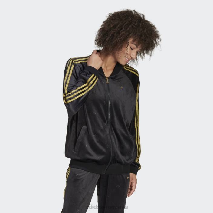 Adidas jachetă de tren din catifea cu monogramă originale în relief negru fierbinte femei negru 2JBN10624